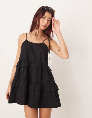 Robe de plage courte à volants étagés - Noir 40
