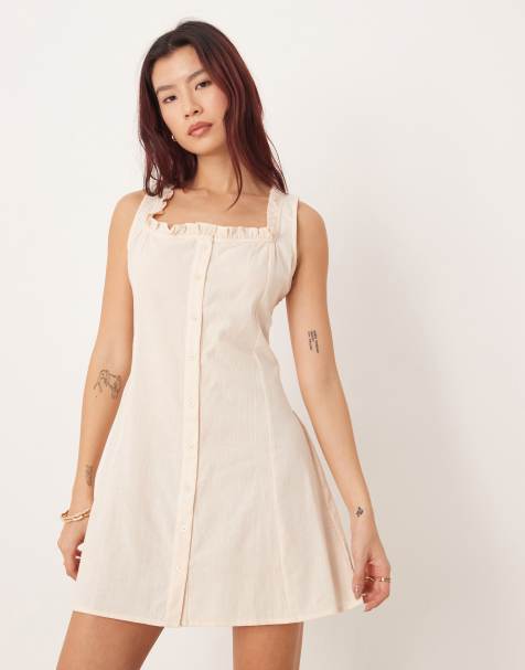 Esmée - Robe de plage courte et boutonnée - Grège - view 1