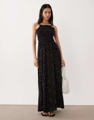 Robe de plage longue à fronces et motif pois - Noir et blanc 44