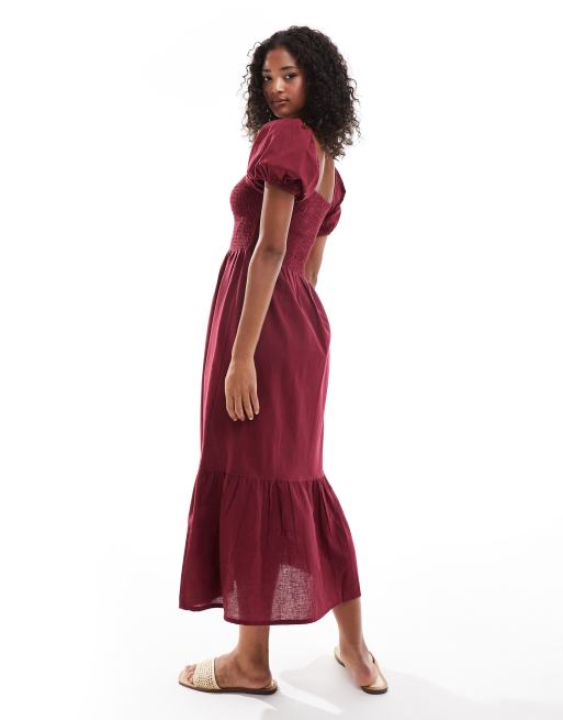 Esmee Robe de plage mi longue a manches bouffantes Rouge cerise ASOS