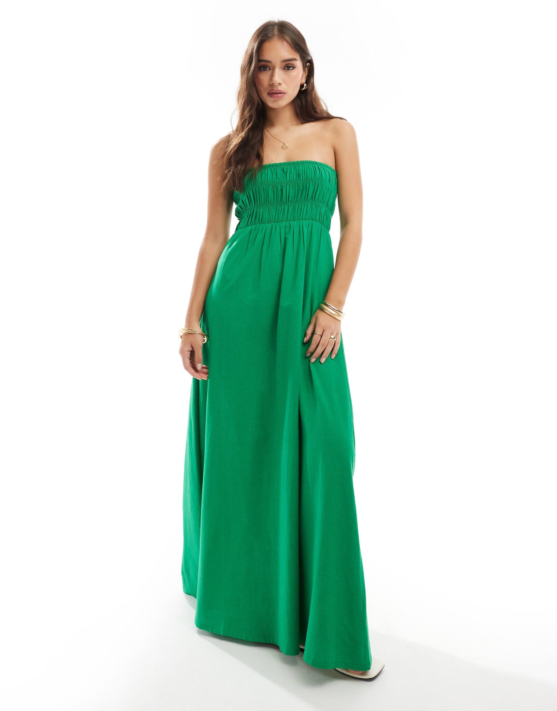 esmee ruched maxi beach dress in green