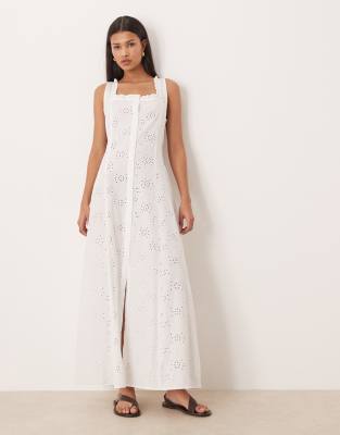 Esmée sheer broderie maxi beach dress in white