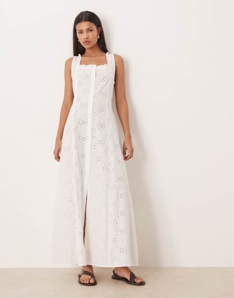 Esmee sheer broderie maxi beach dress in white