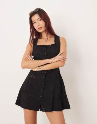 Esmee sheer broderie mini beach dress in black