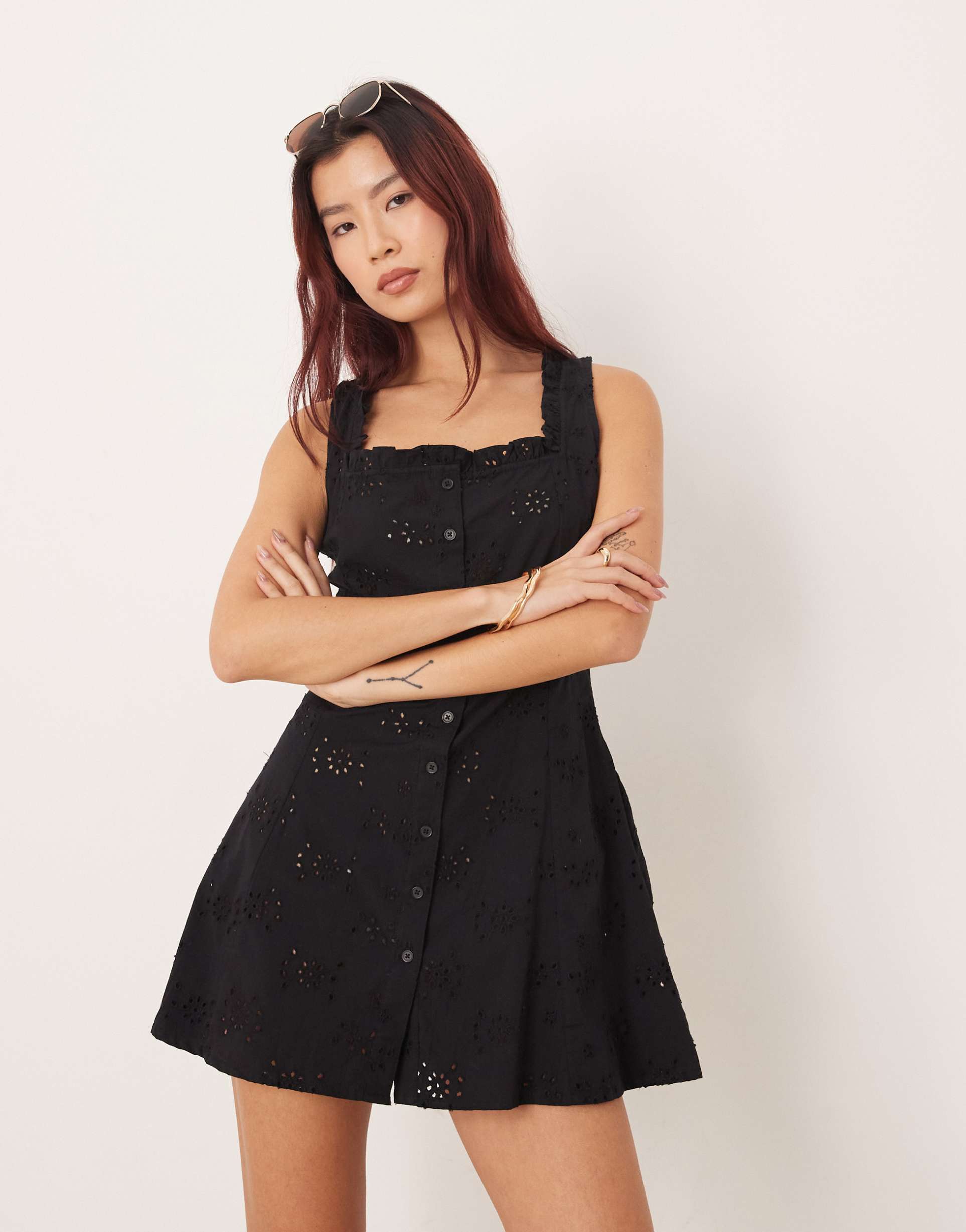 esmee sheer broderie mini beach dress in black