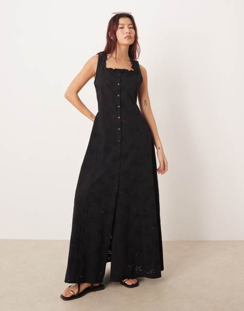 Esmee sheer eyelet maxi beach dress in black - view 1