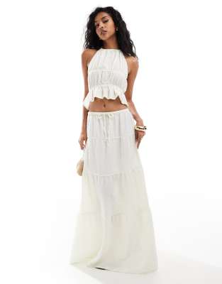 Esmee sheer tiered beach skirt co-ord in textured cream-White φωτογραφία