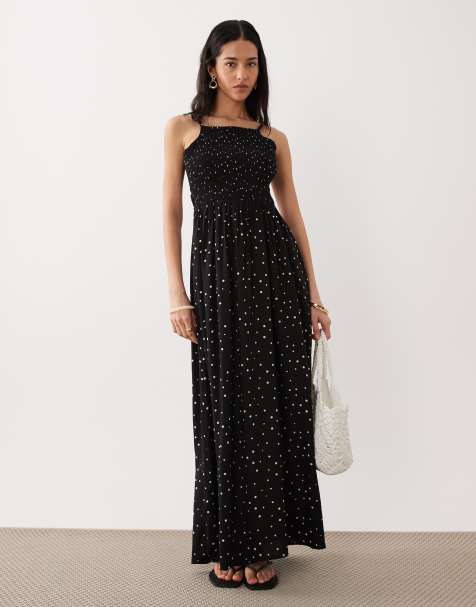 Esmée shirred beach maxi dress in black & white polka dots - view 1