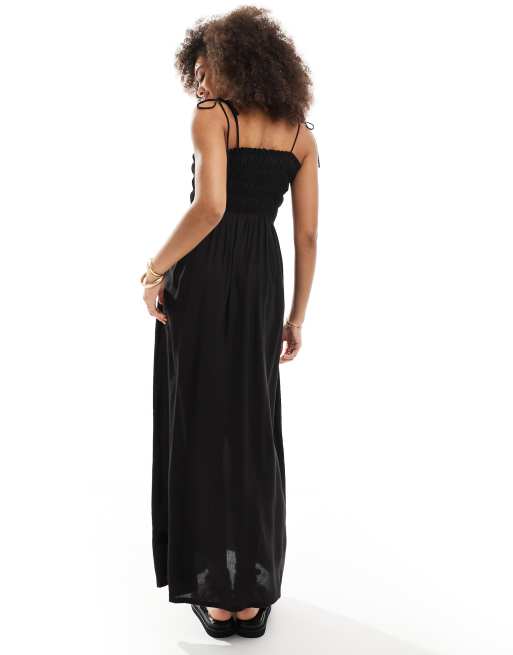 Esmee shirred beach maxi dress in black