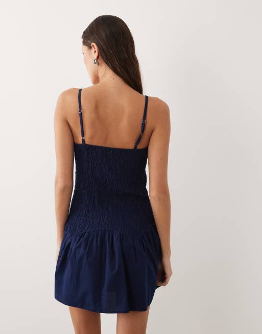 Esmee shirred waist mini beach dress in navy, 4 of 4