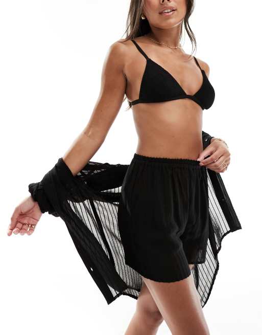 Esmée - Short d'ensemble de plage rayé et transparent - Noir