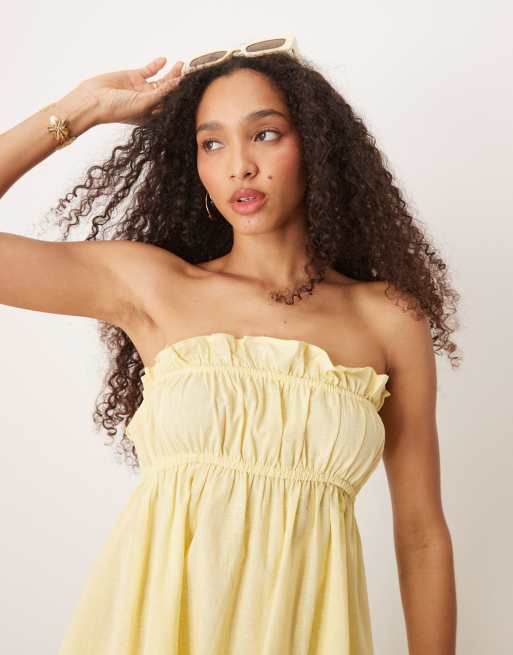 Esmée - Smørgul bandeau-top med rynker i hørlook - Kun hos ASOS