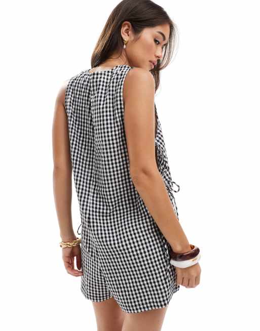 Esmée - Strand-playsuit med bindebånd i siden og sort/hvide gingham-tern - Kun hos ASOS, 4 af 4