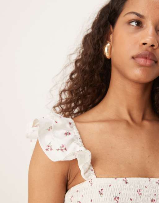 Esmée - Strandkjole med rynker, flæsestropper, sløjfedetalje og småblomstret print - Kun hos ASOS, 4 af 4