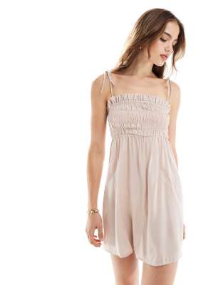 Esmee strappy beach summer dress in oat-White