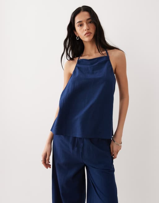 Esmee strappy beach top in navy, 4 of 4