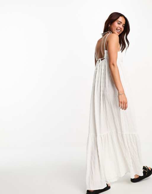 Esmee strappy maxi beach summer dress in white waffle