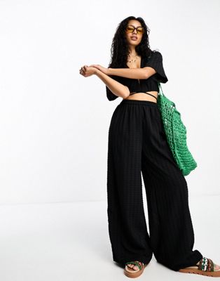 Esmee summer trouser co-ord in black waffle  - ASOS Price Checker
