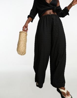 Esmee textured beach trouser co-ord in black waffle  - ASOS Price Checker