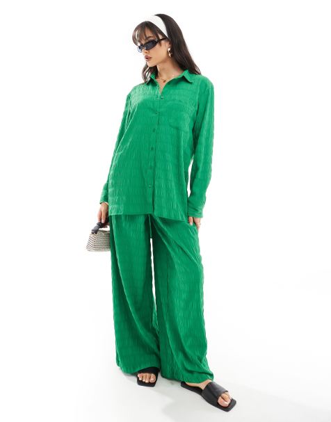 Esmée textured long sleeve beach shirt in green - part of a set - view 1