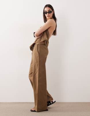 Esmée tie front beach pants in khaki brown - part of a set