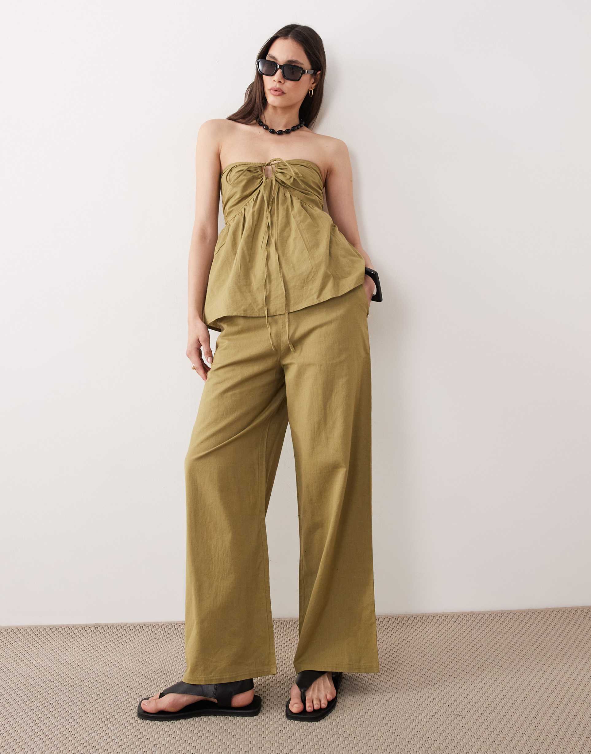 esmée tie front beach pants in light green - part of a set
