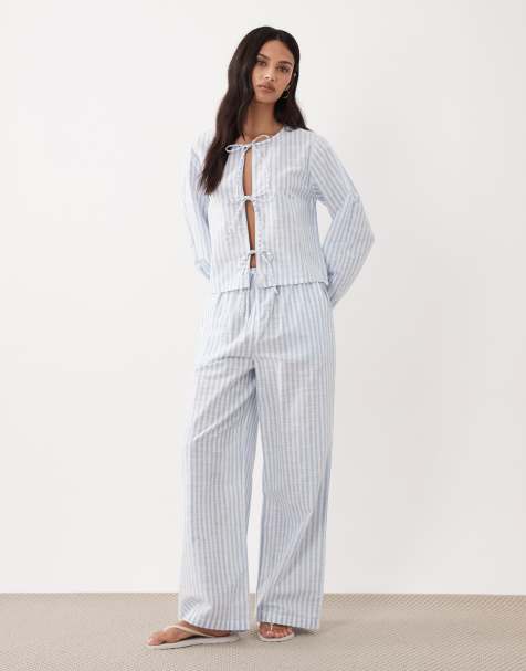 Esmee tie front beach set in blue & white stripe - view 1