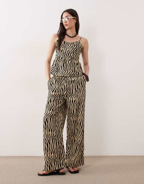 Esmee tie front beach trouser co-ord in cream zebra