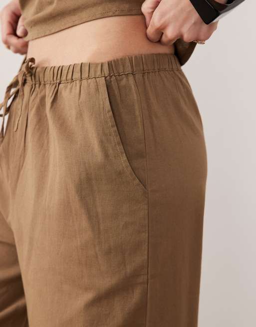 Esmee tie front beach trouser co-ord in khaki brown, 3 of 5