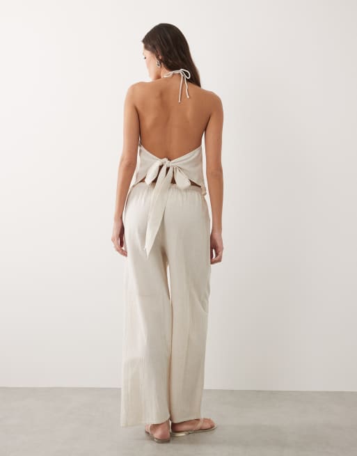 Esmee tie front beach trouser in natural beige, 5 of 5