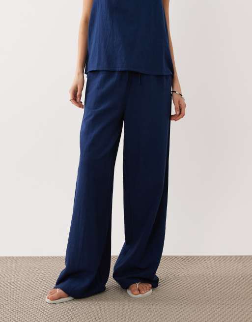 Esmee tie front beach trousers in navy, 3 of 4