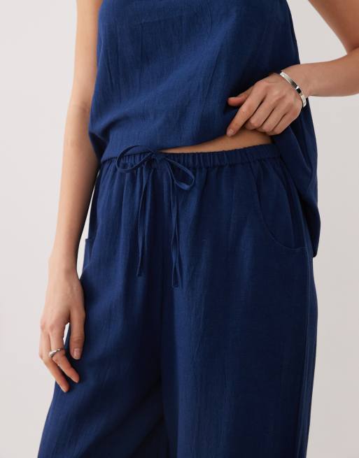Esmee tie front beach trousers in navy, 4 of 4
