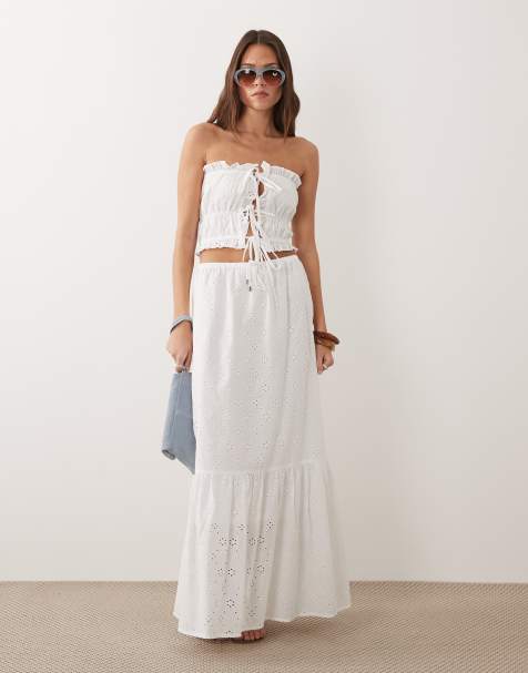Esmee tie front broderie beach set in white - view 1