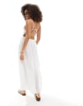 [Esmée] Esmee tie front cut out tiered maxi strappy beach dress in white 14 White