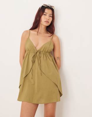 Esmee tie front mini beach dress in light green