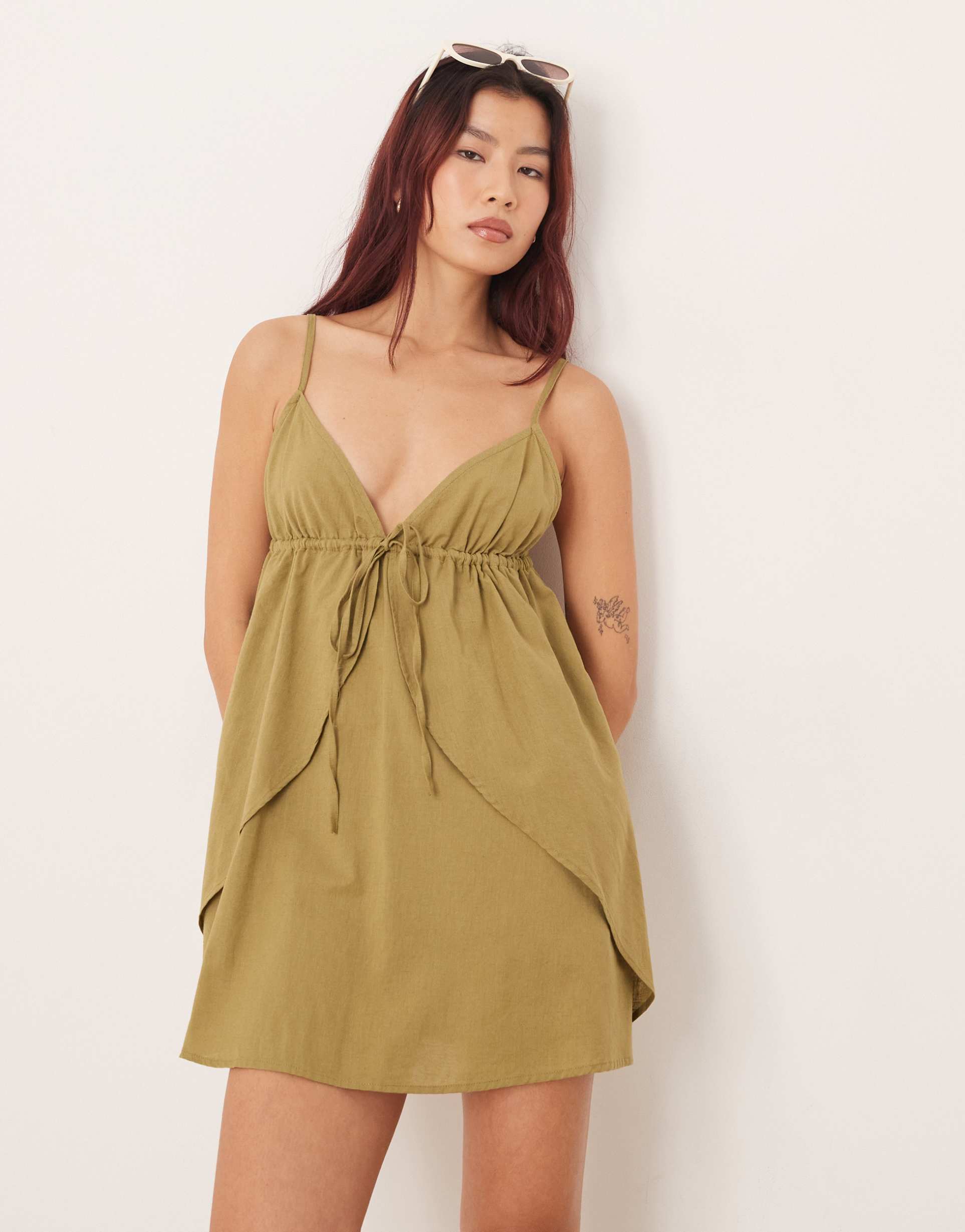 esmee tie front mini beach dress in light green