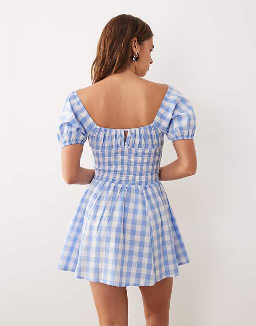 blue gingham mini dress - Burnout Dress - Tie-Strap Dress with a 100% cotton lining. Trim Mini Dress in Blue