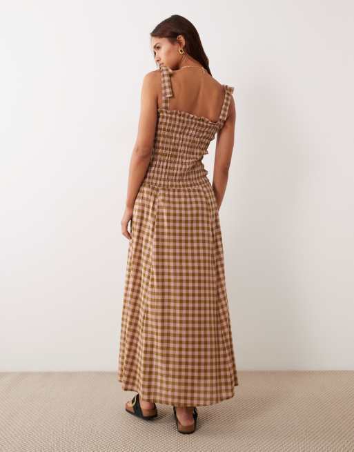 Esmee tie strap maxi beach dress in pink & green gingham, 2 of 4