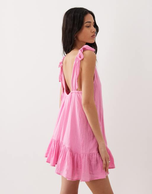 Esmee tie strap mini beach dress in pink, 4 of 4