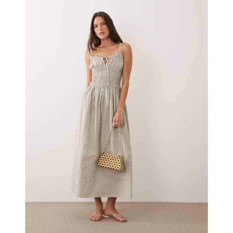 white and beige striped dress Lianna Stripe Maxi Dress