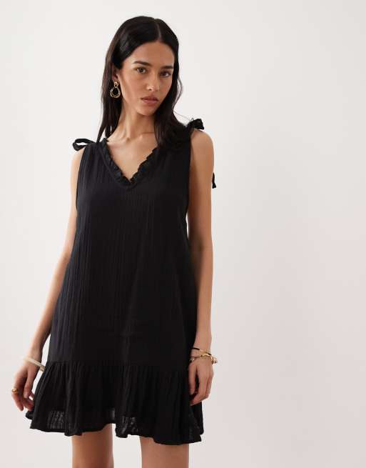 Esmée tie straps beach mini dress in black, 4 of 4