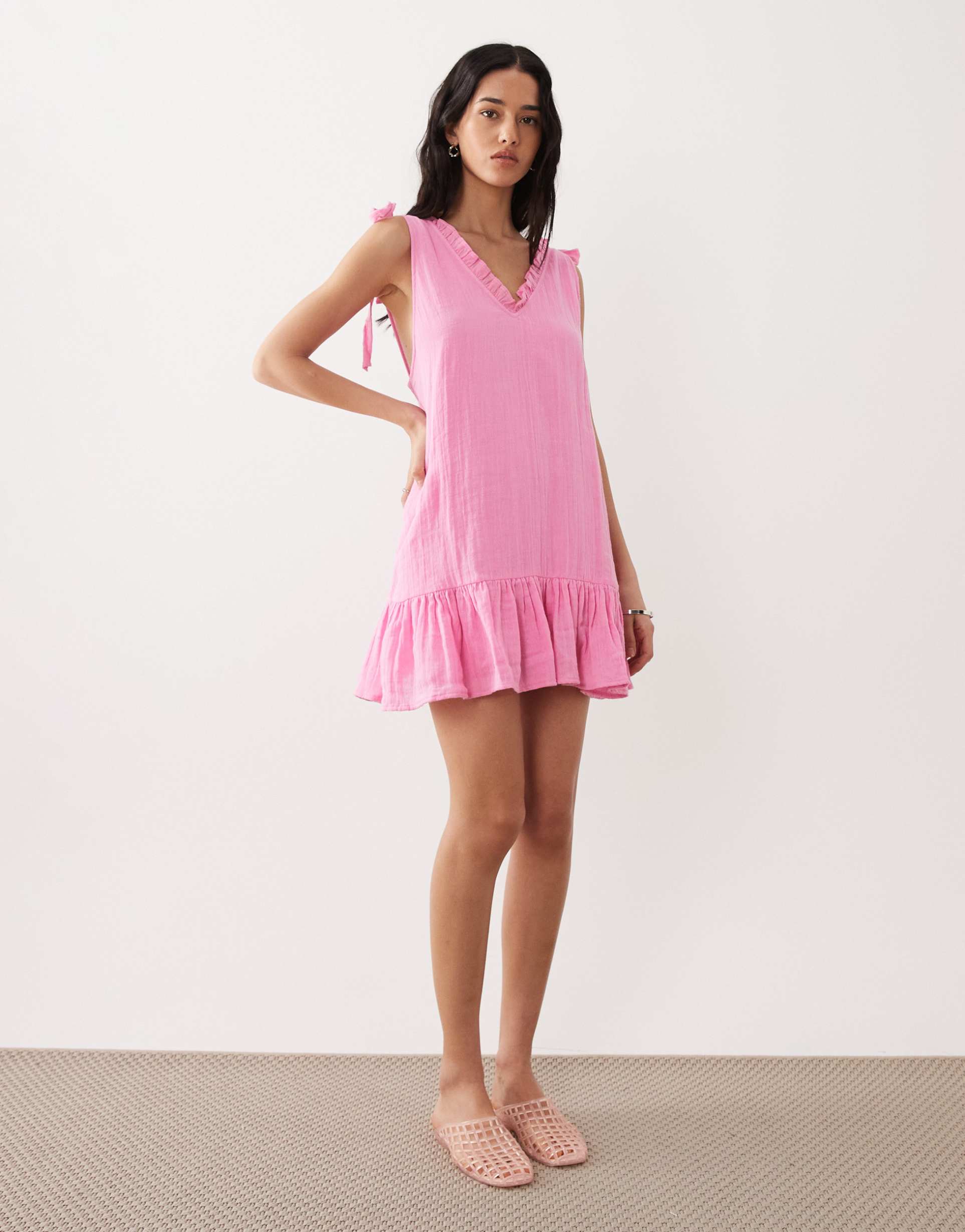 esmée tie straps beach mini dress in pink