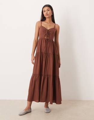 Esmée tiered maxi beach dress in brown