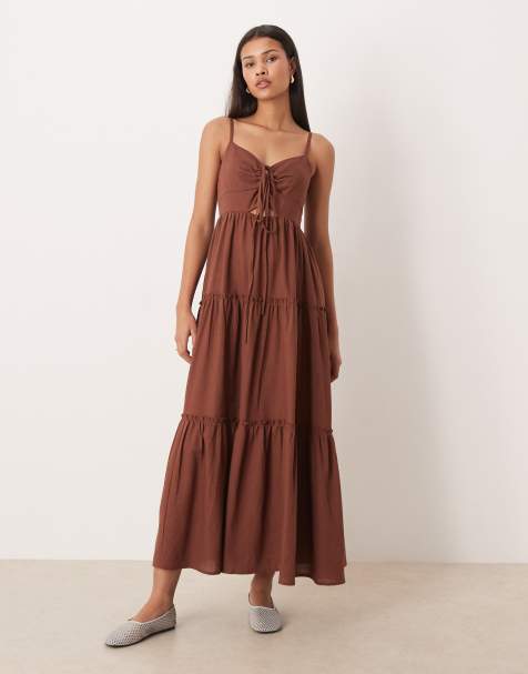 Esmee tiered maxi beach dress in brown - view 1