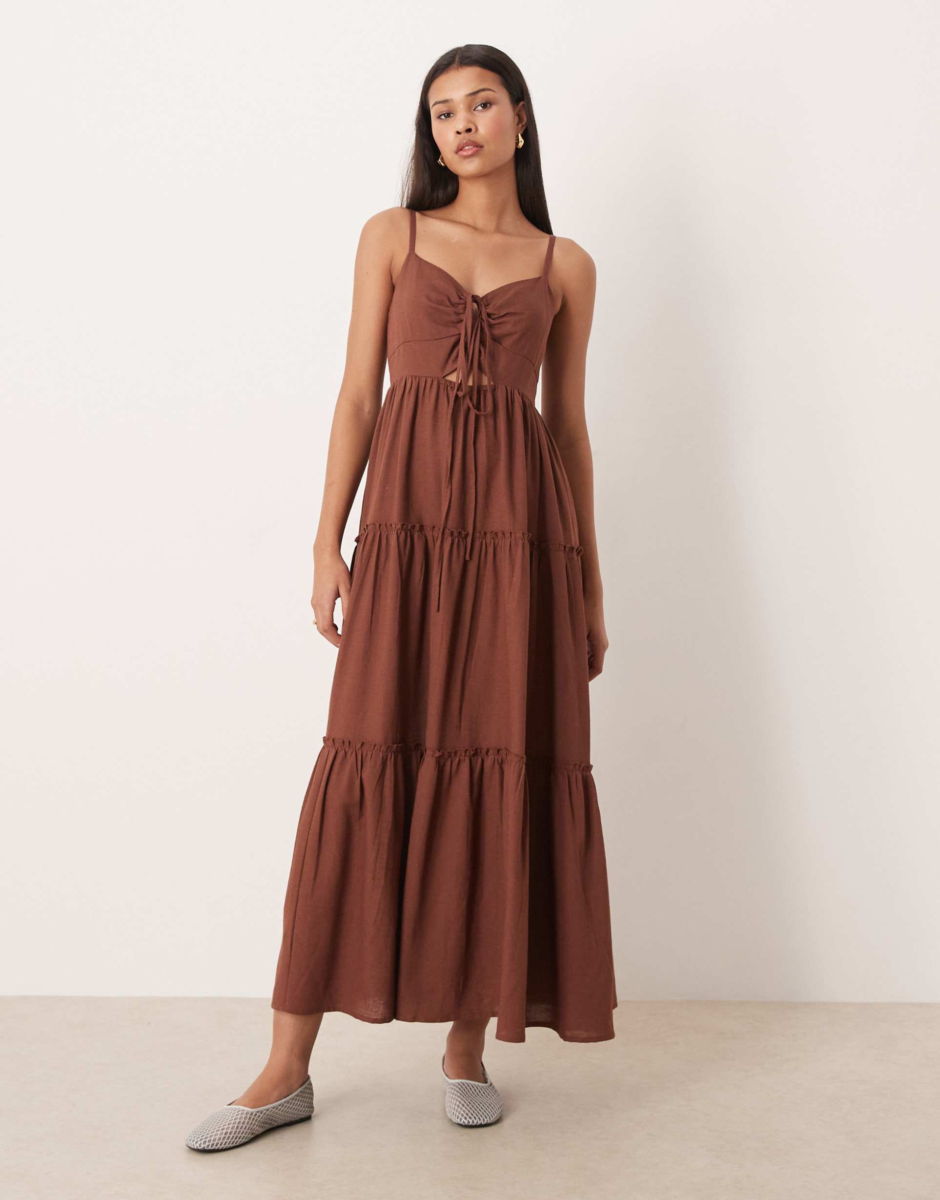 esmée tiered maxi beach dress in brown