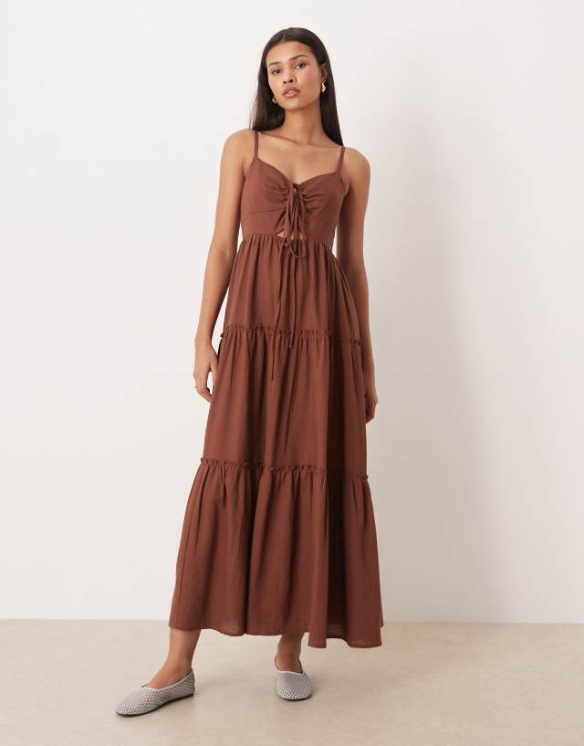 tiered maxi beach dress Esmée in brown In Stock Quinceanera Dresses Color:Light Green Trumpet Silhouette Wedding Dresses cut open back add