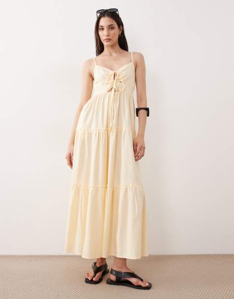 Esmee tiered maxi beach dress in butter yellow - view 1