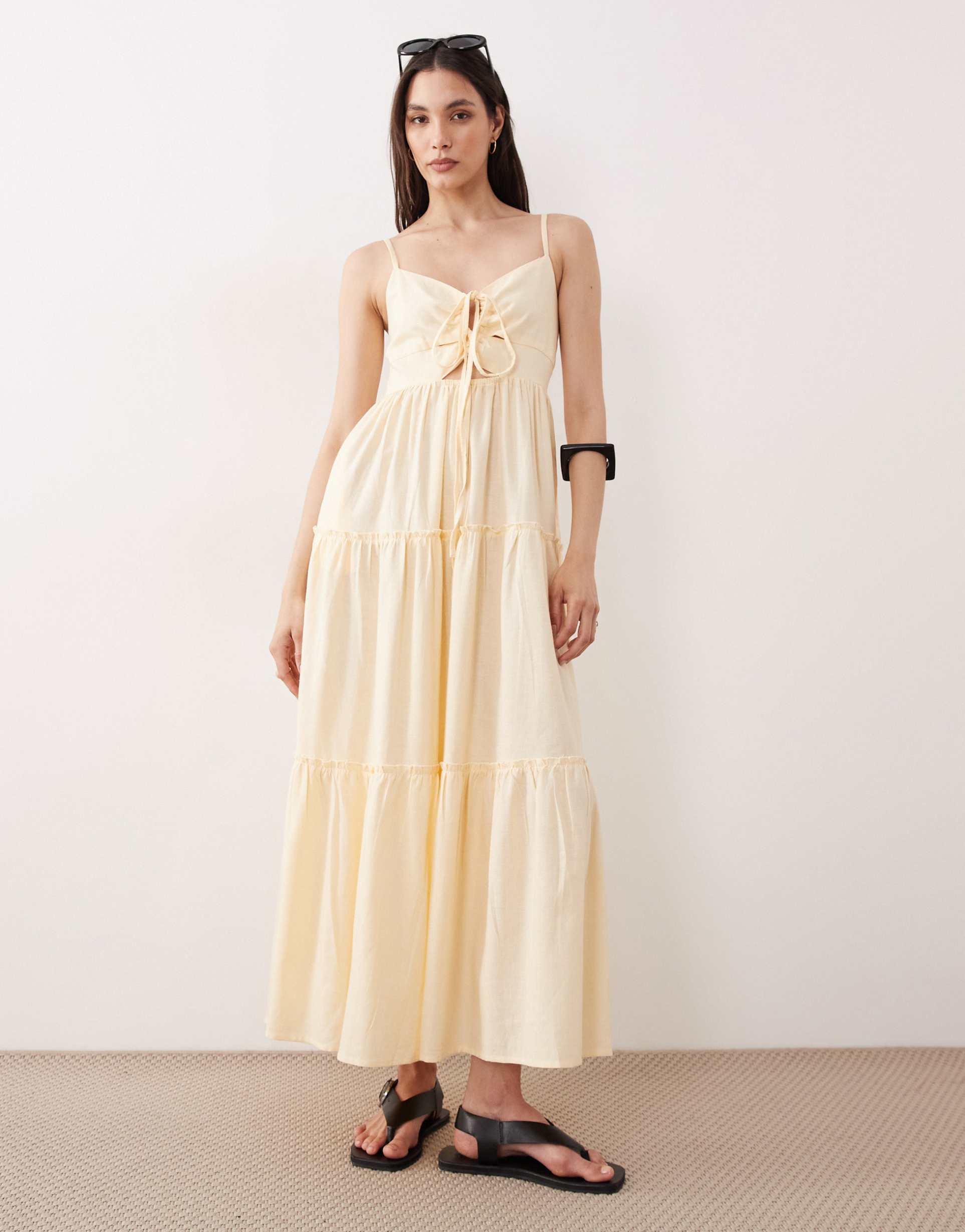 esmée tiered maxi beach dress in butter yellow