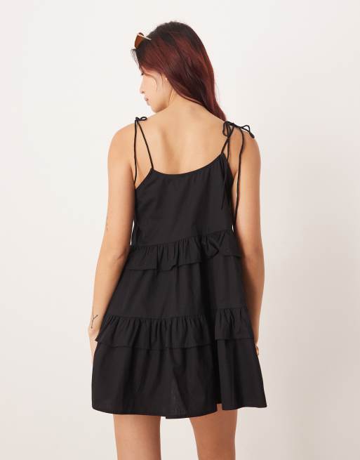 Esmee tiered mini beach dress in black, 4 of 4