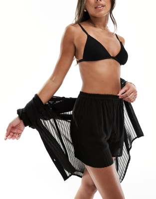 Esmee - Transparente Strand-Shorts in Schwarz mit Streifen, Kombiteil